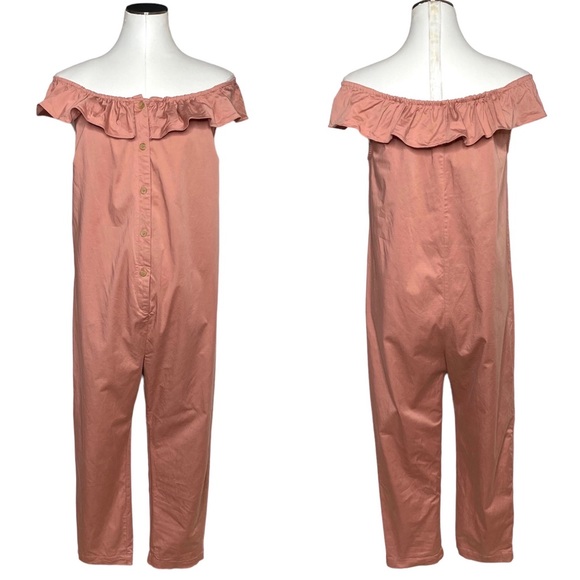 The Nines by HATCH Flounce Off the Shoulder Button Front Maternity Jumpsuit - Picture 2 of 11